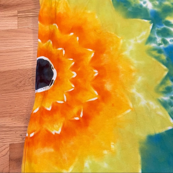 Hand tie dyed sleeveless dress yellow orange sunflower blue sky size M - Picture 2 of 7